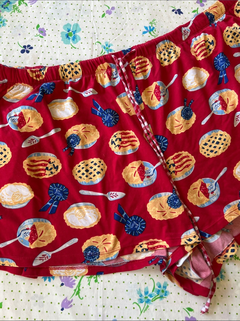 Patriotic Pie Print Blue Ribbon Drawstring Shorts Knit - 3X